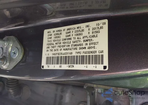2010 Honda Accord 2.4 Lx z USA, uszkodzony, nr VIN 1HGCP2E35AA031149